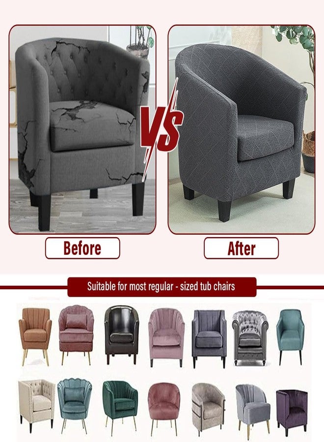 Lussenwert Club Chair Slipcover 2 Piece Jacquard Tub Chair Slipcover Round Barrel Chair Covers Removable Armchair Covers Sofa Cover Furniture Protector for Living Room, Dark Gray - Image 3
